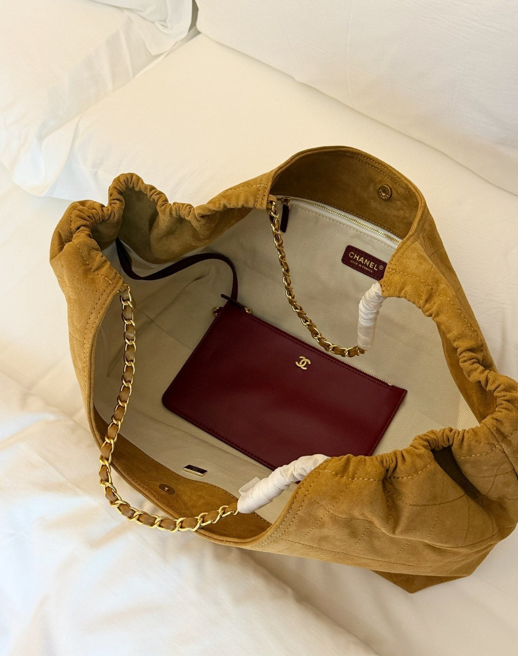 Chanel BocoBeach Quilted Suede Tote — detail
