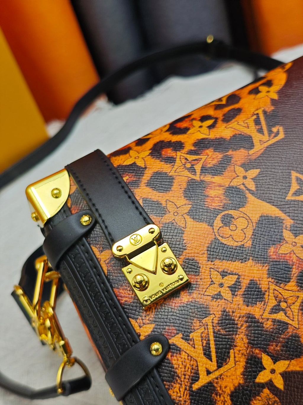 Louis Vuitton Side Trunk Leopard-Print Handbag — detail
