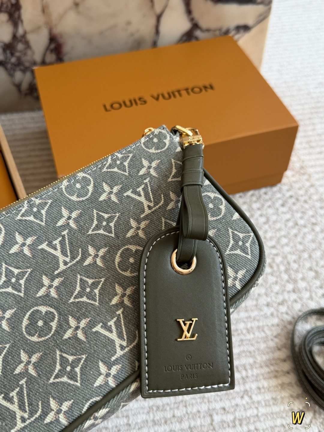 Louis Vuitton Monogram Jacquard Shoulder Bag with Olive Trim — detail