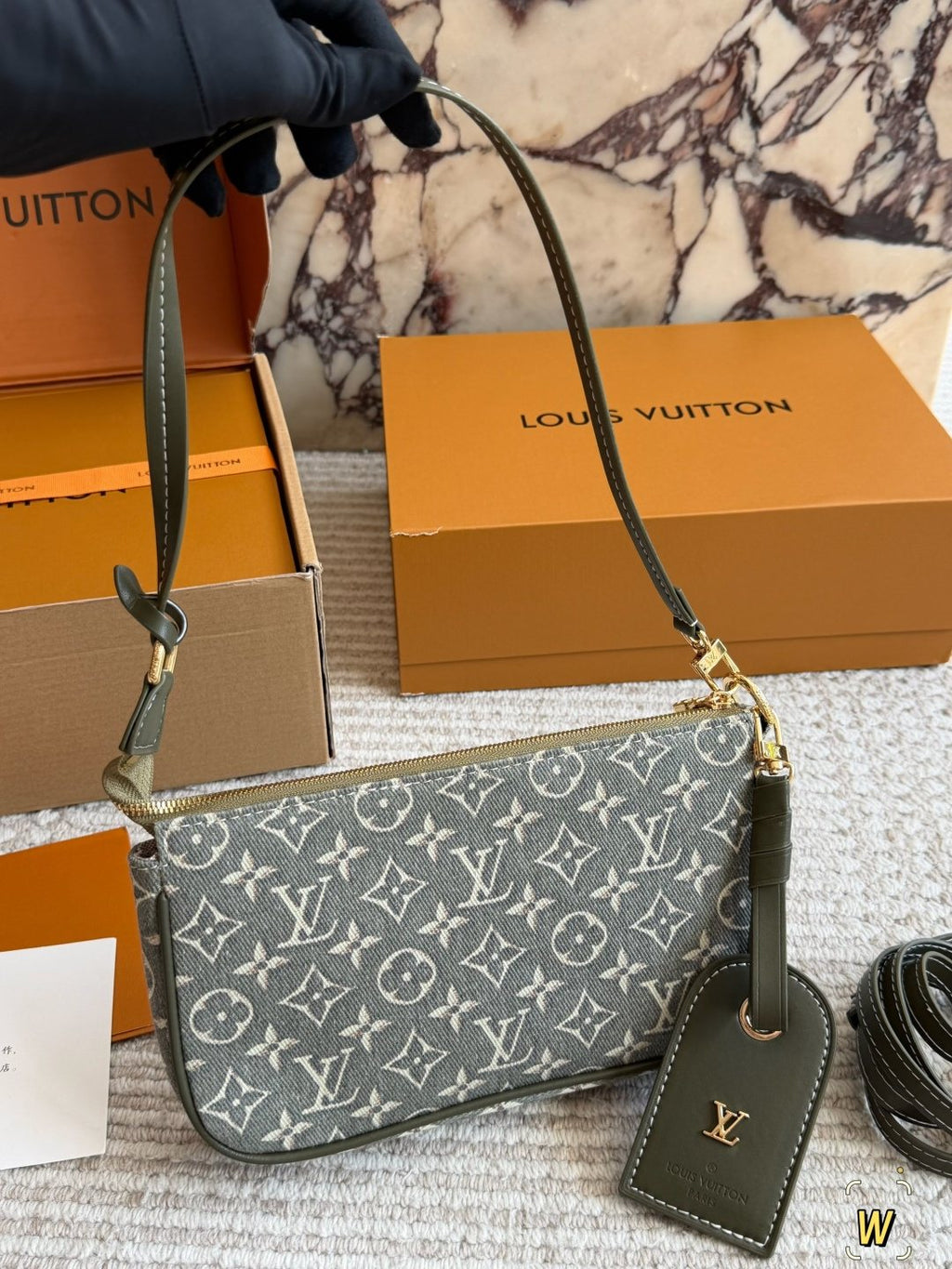 Louis Vuitton Monogram Jacquard Shoulder Bag with Olive Trim — model
