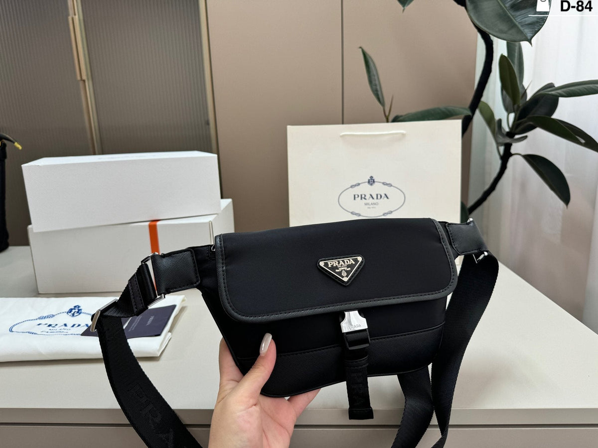 Prada Black Nylon Flap Belt Bag — model