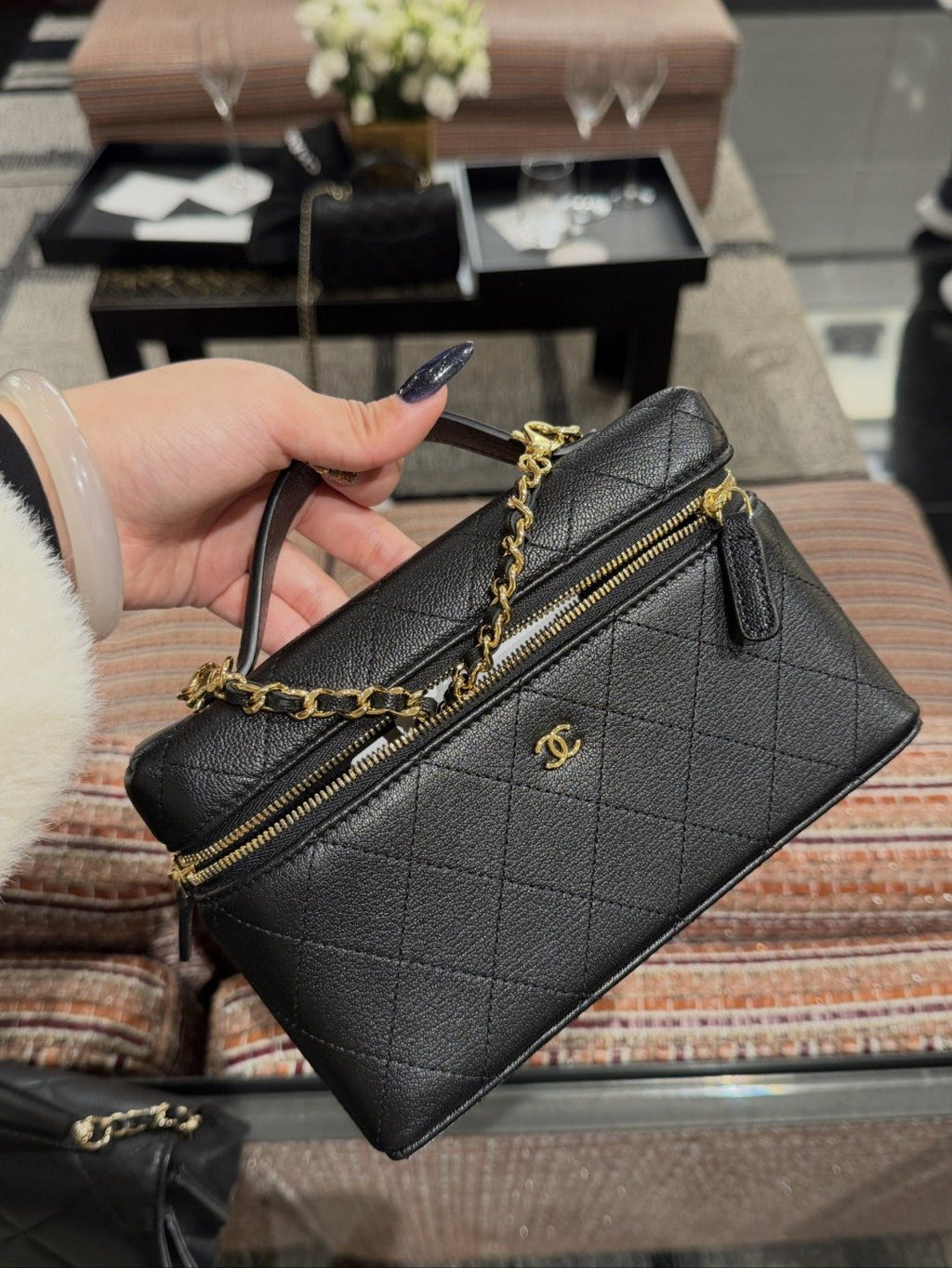 Chanel Quilted Box Top-Handle Bag — side