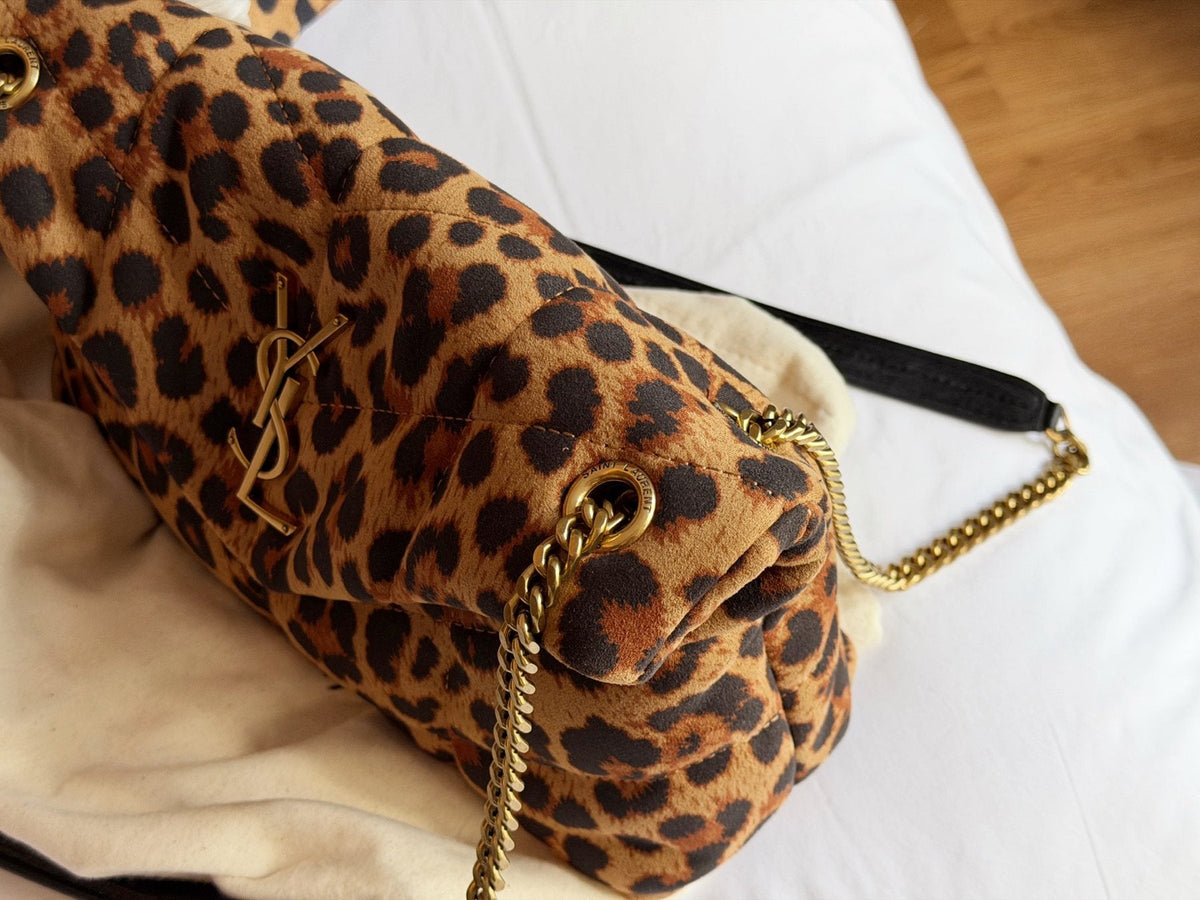 Saint Laurent LouLou Puffer Leopard Print Shoulder Bag — detail