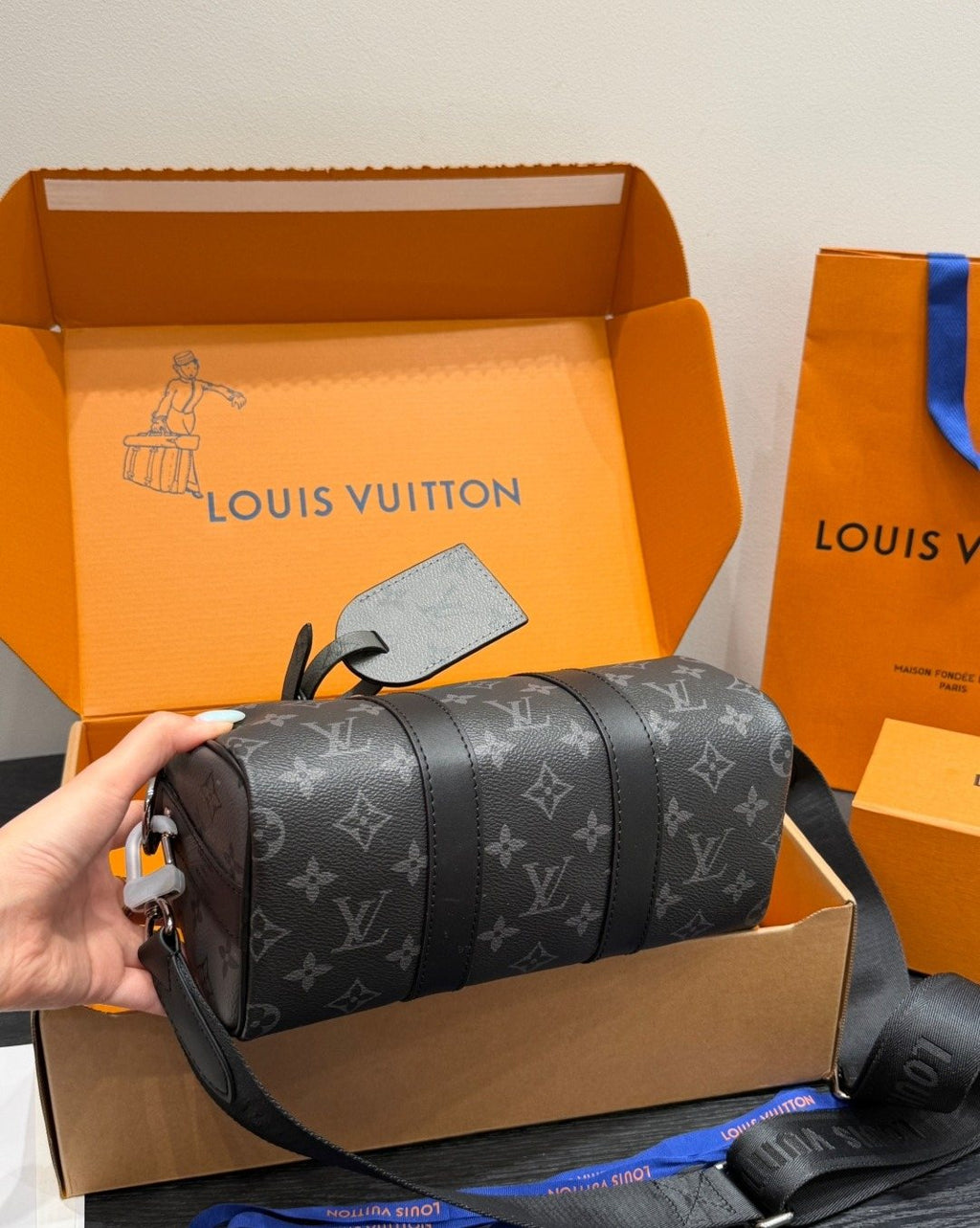 Louis Vuitton Keepall Black Monogram Duffel Bag — back