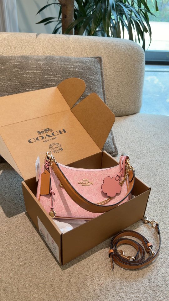 Coach Teri Pink Patterned Flower Charm Shoulder Bag — front
