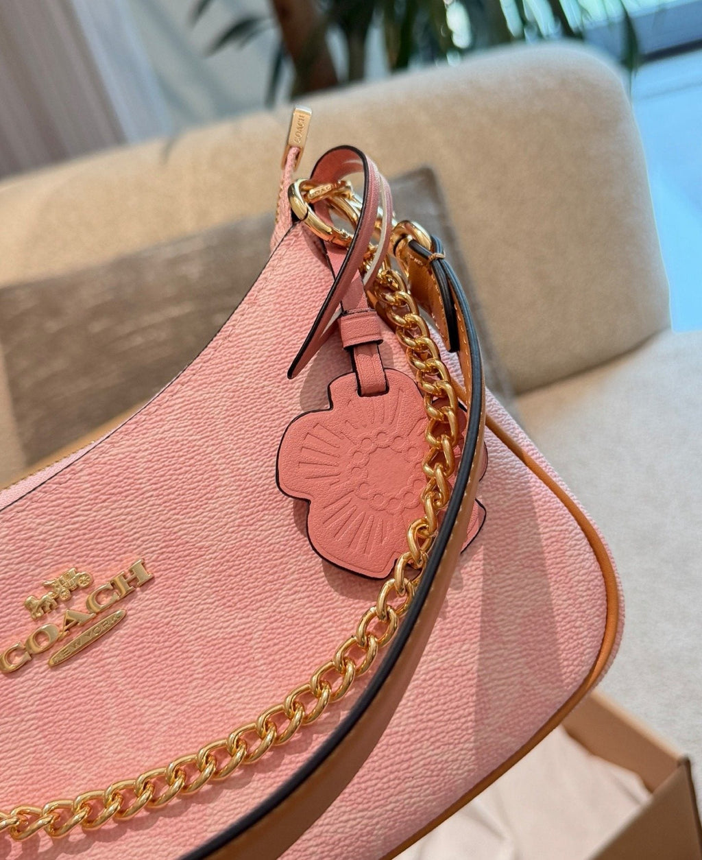 Coach Teri Pink Patterned Flower Charm Shoulder Bag — detail