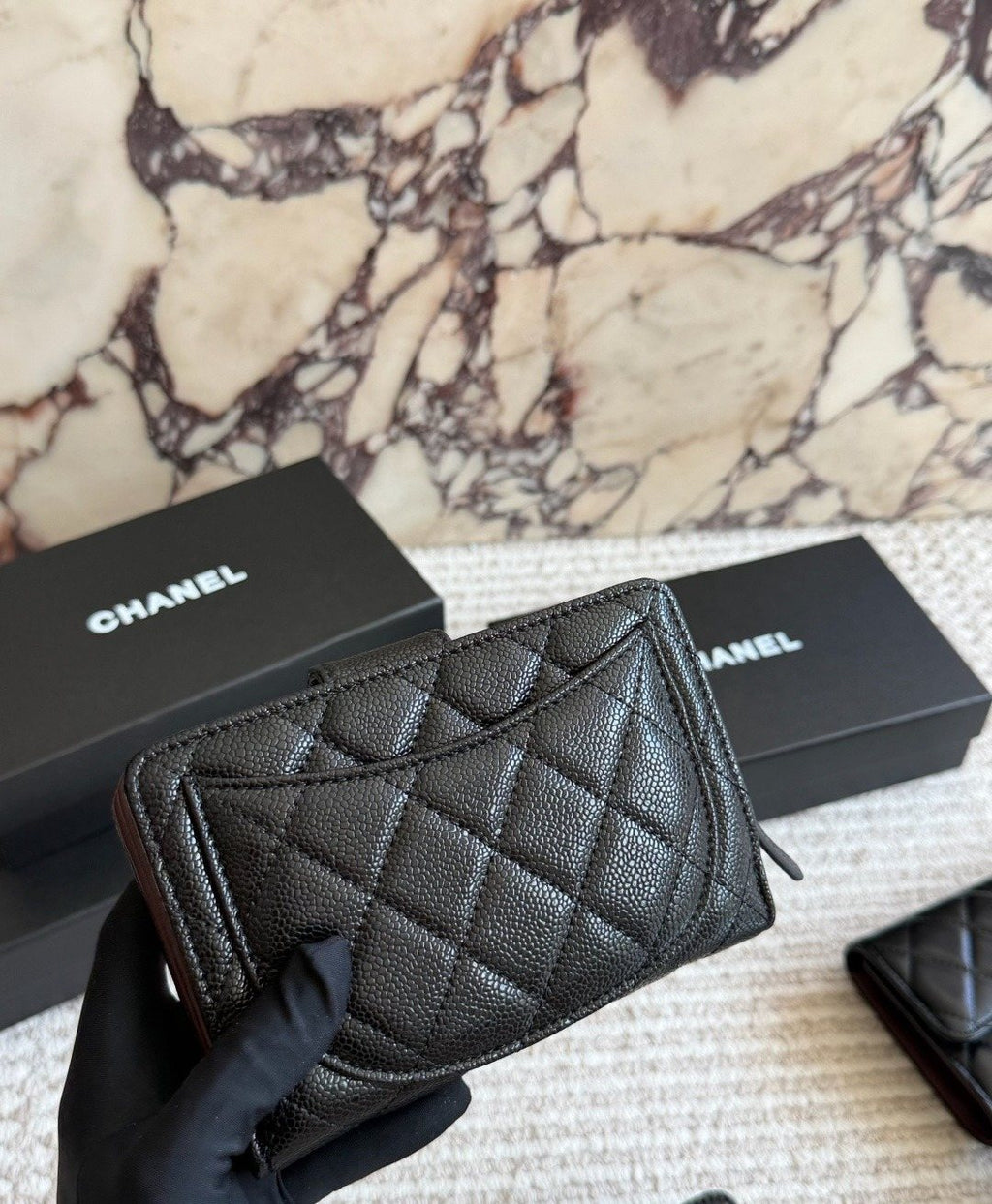 Chanel Diamond-Quilted Tab Wallet — back