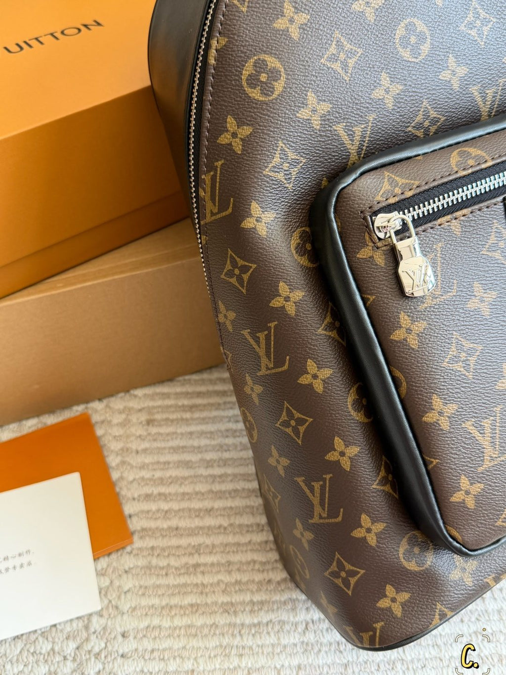 Louis Vuitton Black-Trim Zip Backpack — detail