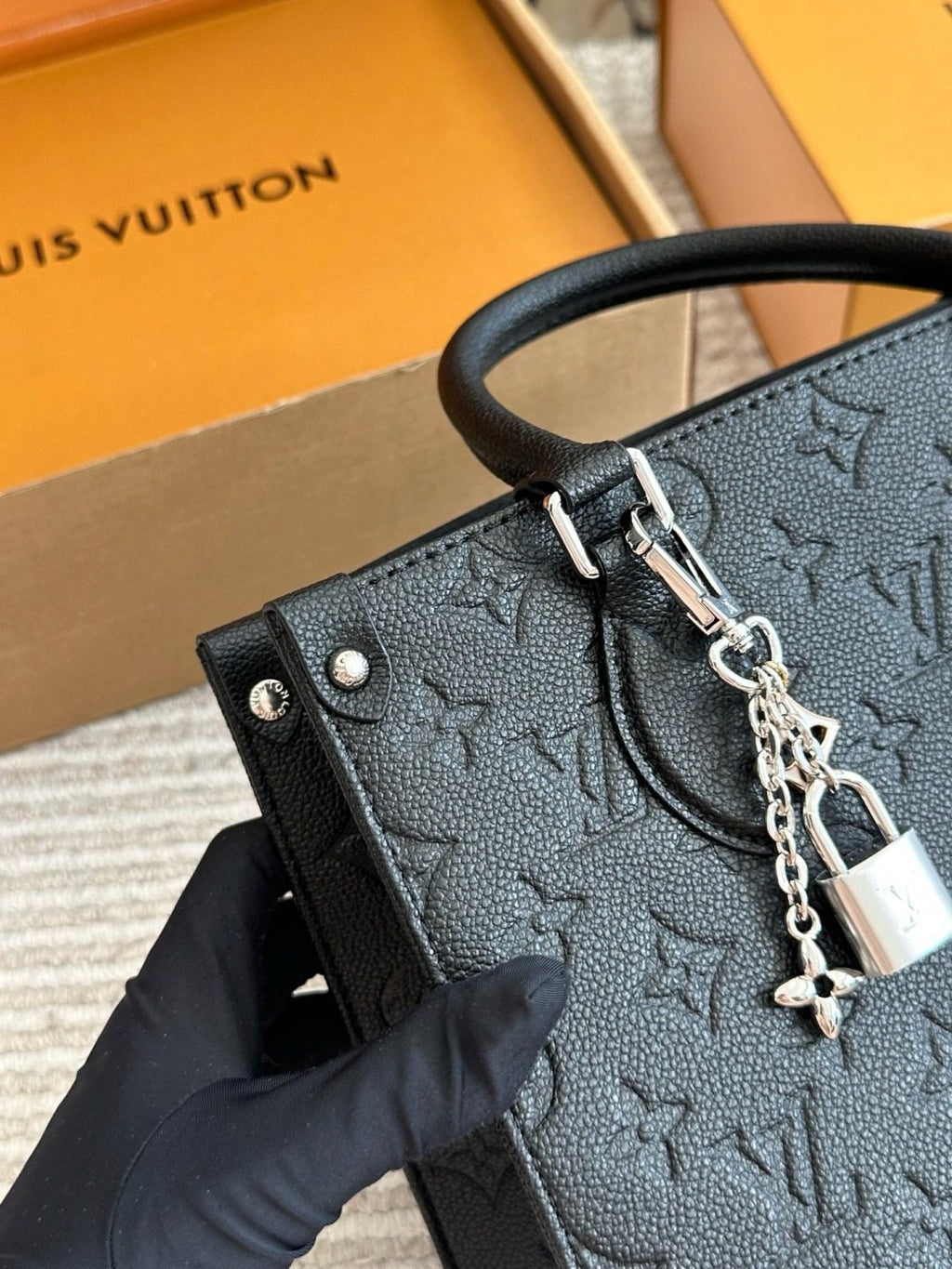 Louis Vuitton Onthego Black Embossed Tote — detail
