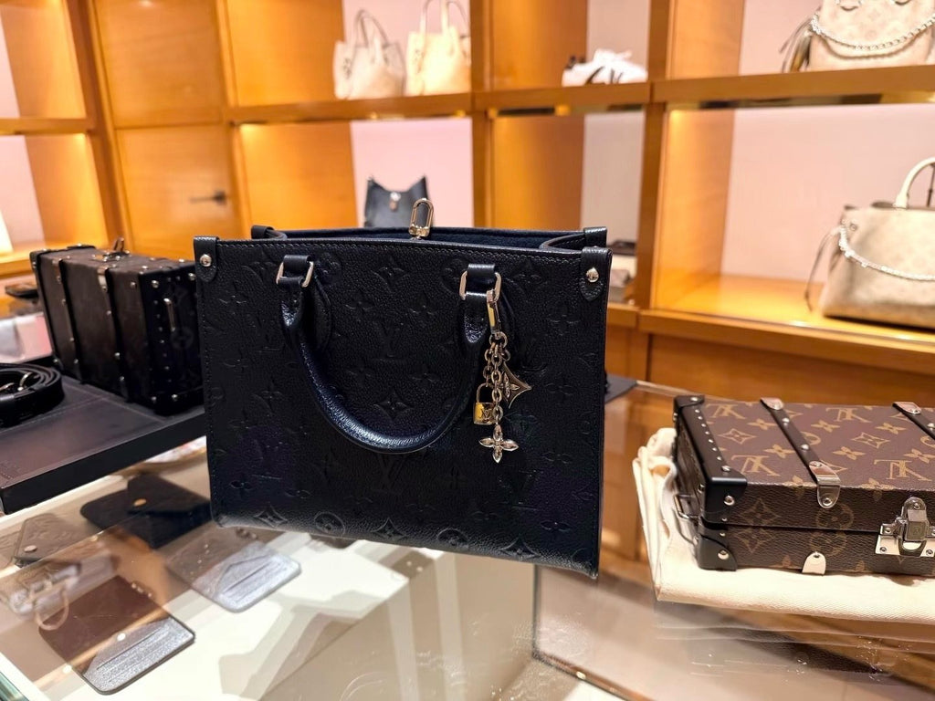 Louis Vuitton Onthego Black Embossed Tote — front