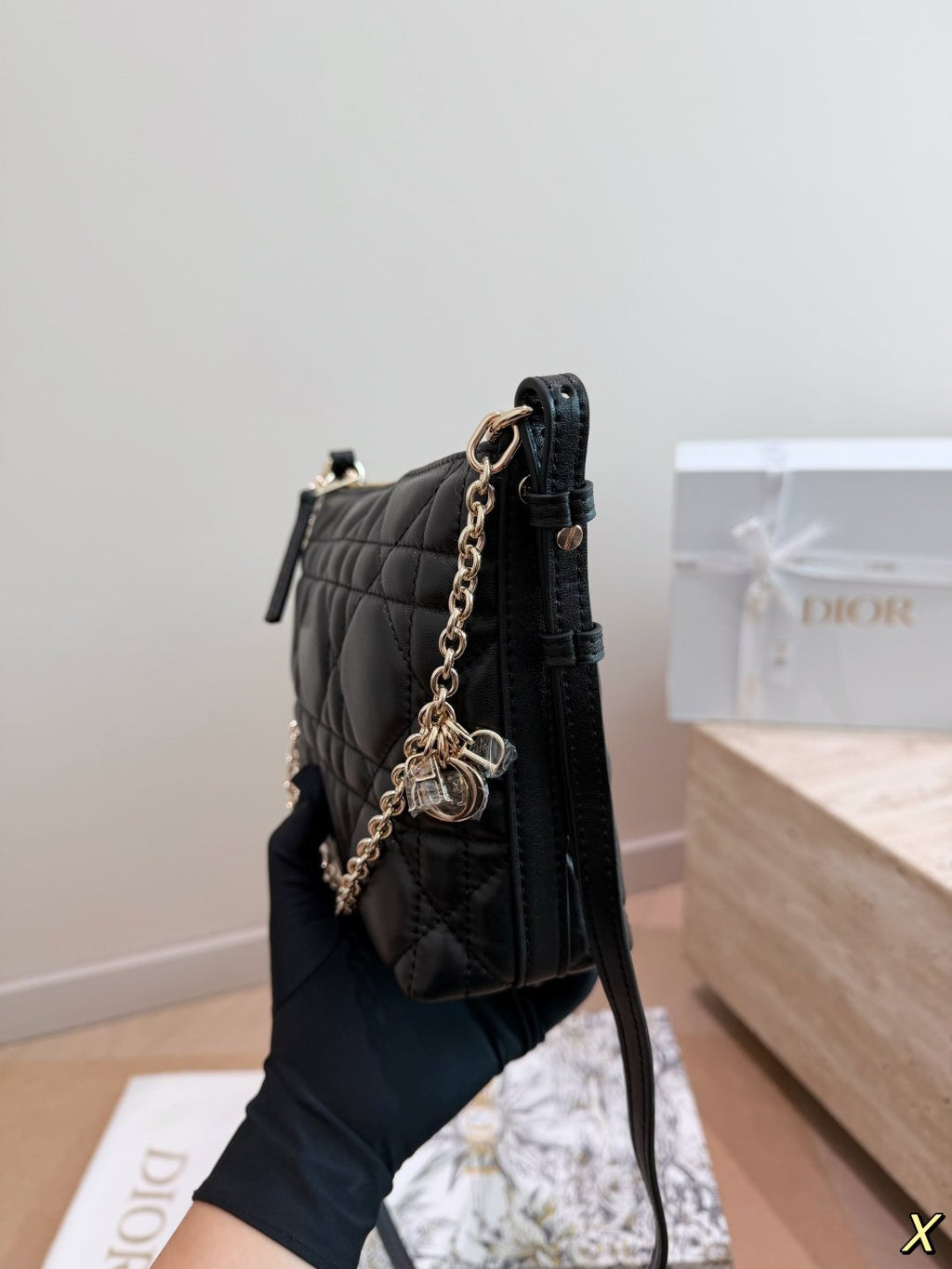 Dior Diorling Quilted Hobo Shoulder Bag — side