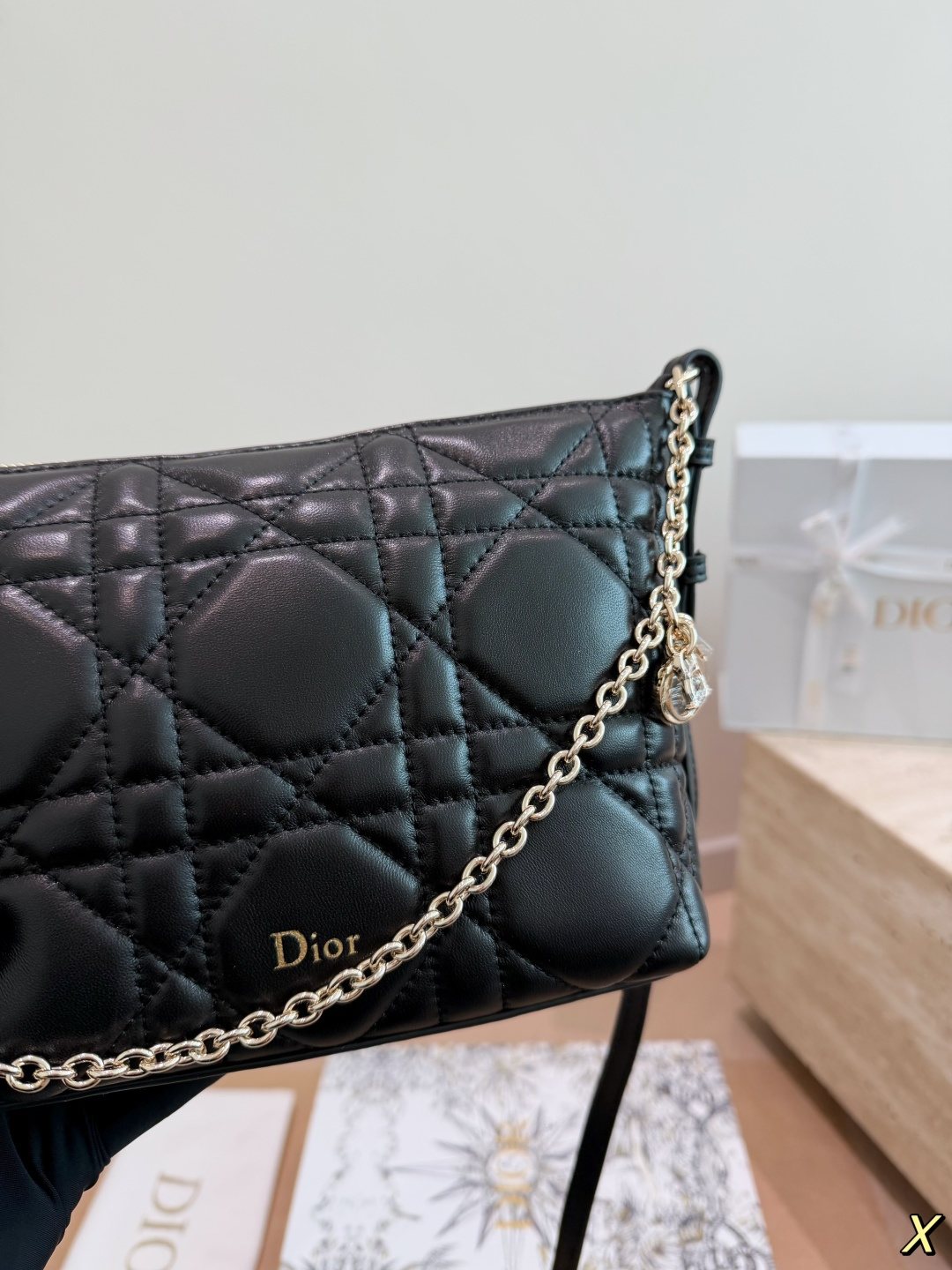 Dior Diorling Quilted Hobo Shoulder Bag — detail