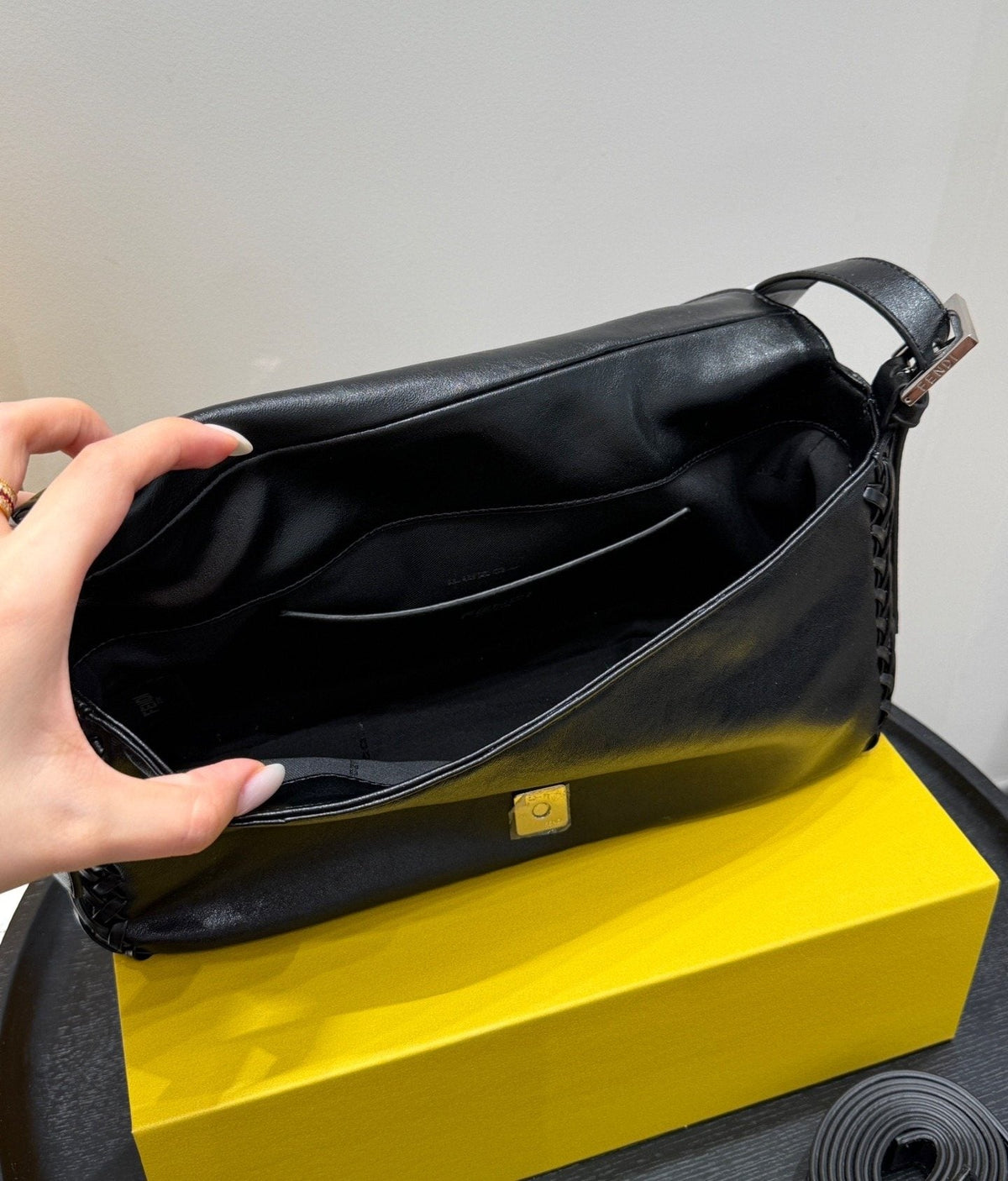 Fendi Baguette Stitched Leather Shoulder Bag — detail