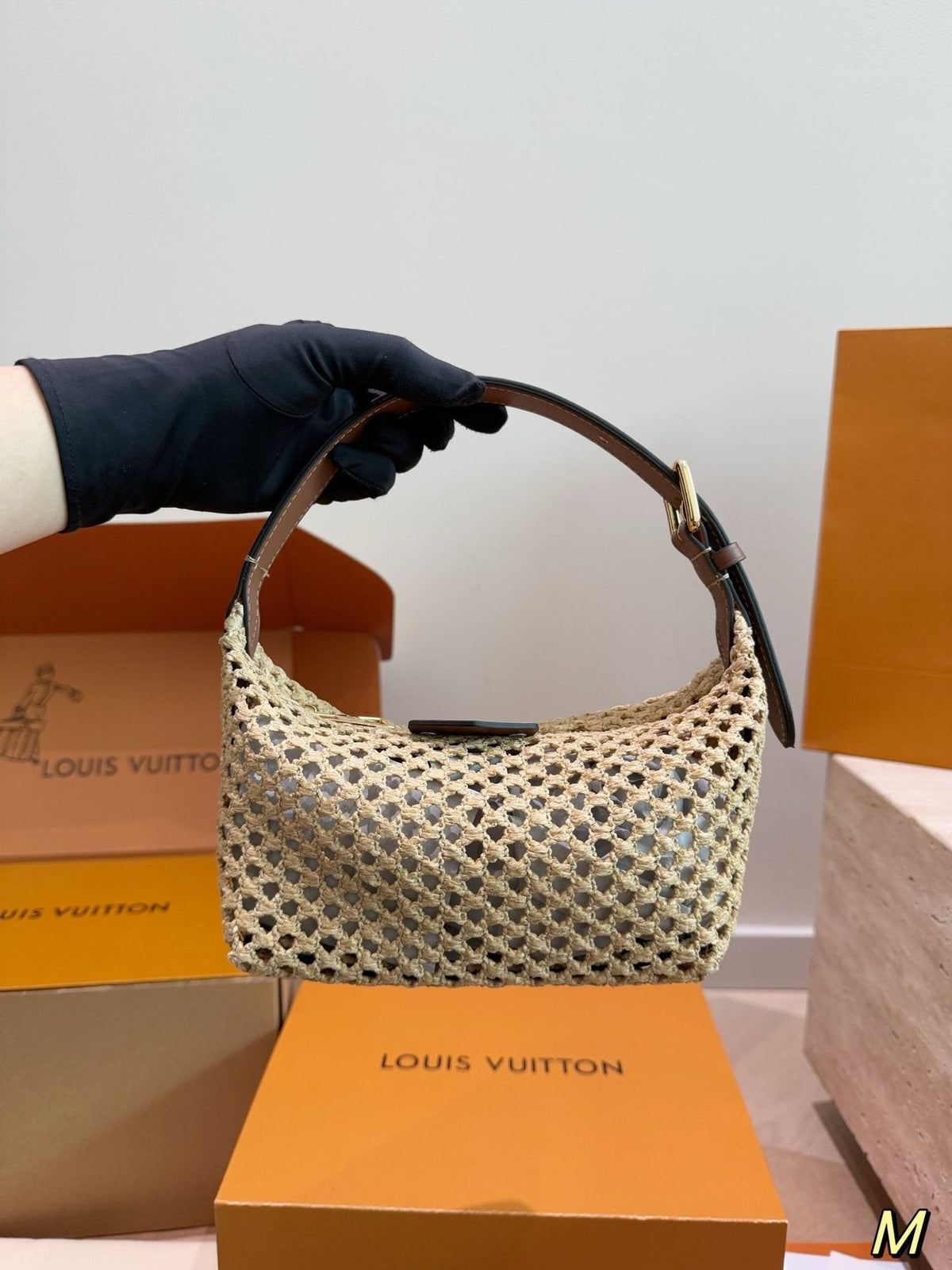 Louis Vuitton Woven Curved-Top Shoulder Bag — model