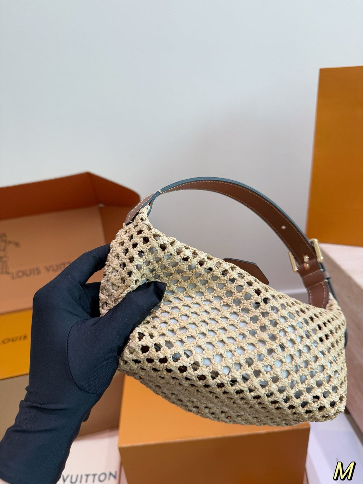 Louis Vuitton Woven Curved-Top Shoulder Bag — side