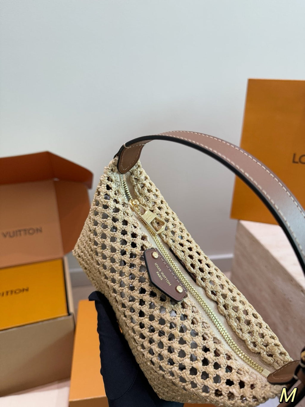 Louis Vuitton Woven Curved-Top Shoulder Bag — detail