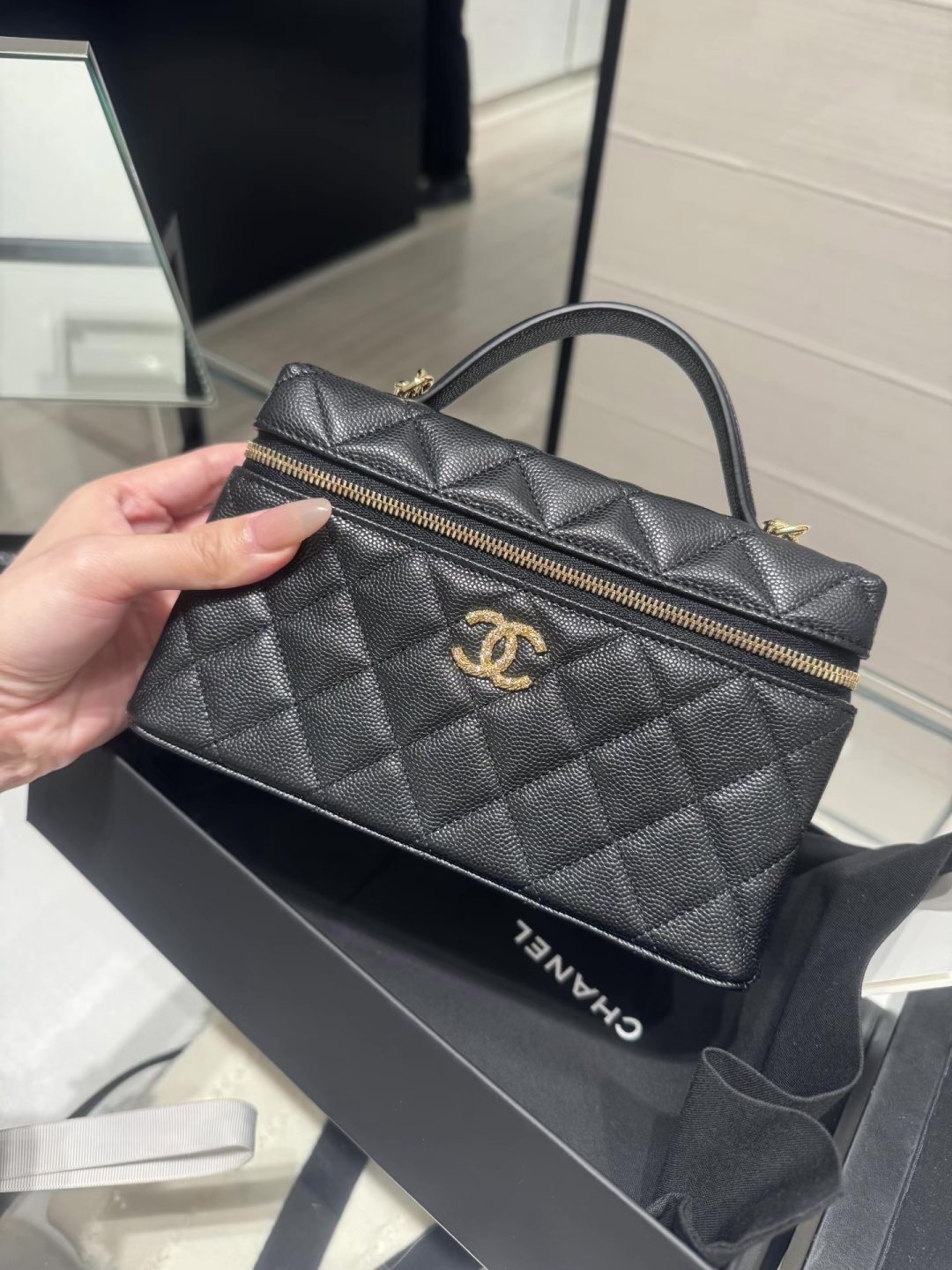 Chanel Diamond-Quilted Top-Handle Box Bag — front