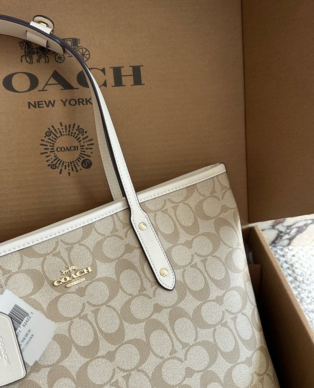 Coach Signature Zip-Top Tote with Pale Trim — detail