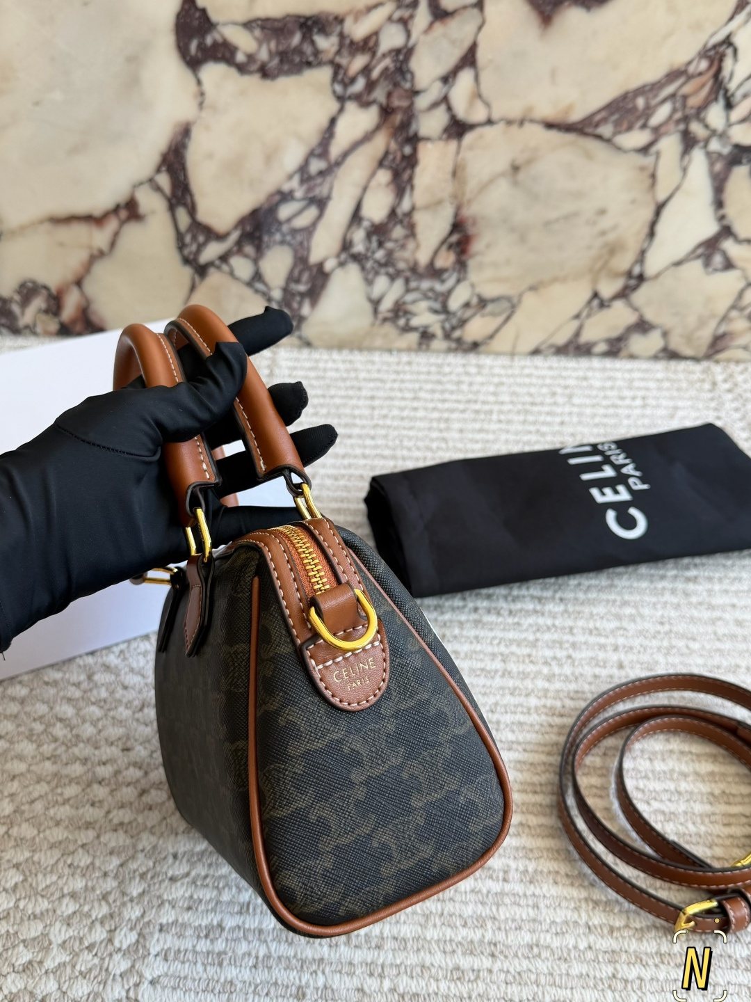 Celine Monogram Rounded Top-Handle Bag — side