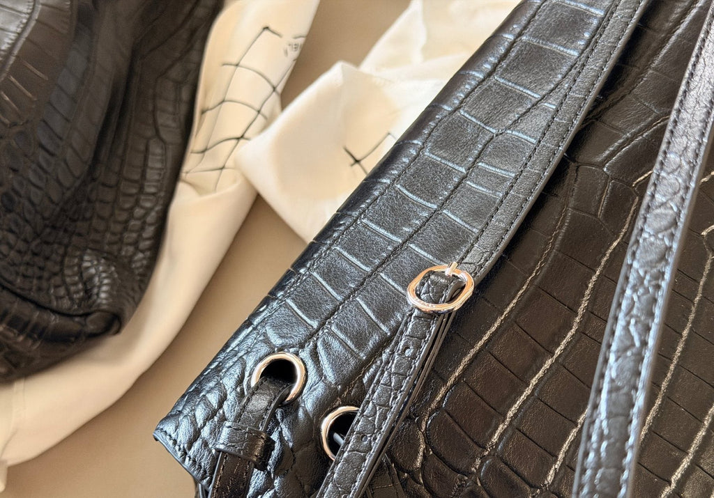 Chanel CF Maxi Crocodile-Embossed Flap Shoulder Bag — detail