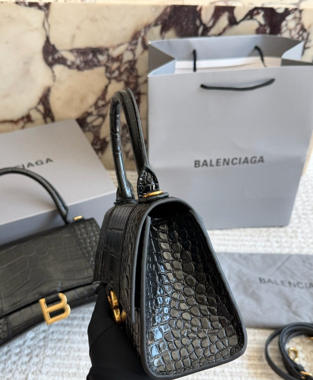 Balenciaga Hourglass Top-Handle Shoulder Bag — side