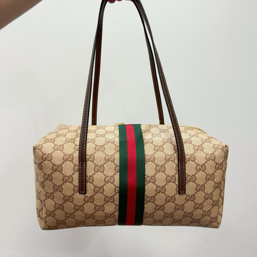 Gucci Monogram Zip-Top Boston Bag — front