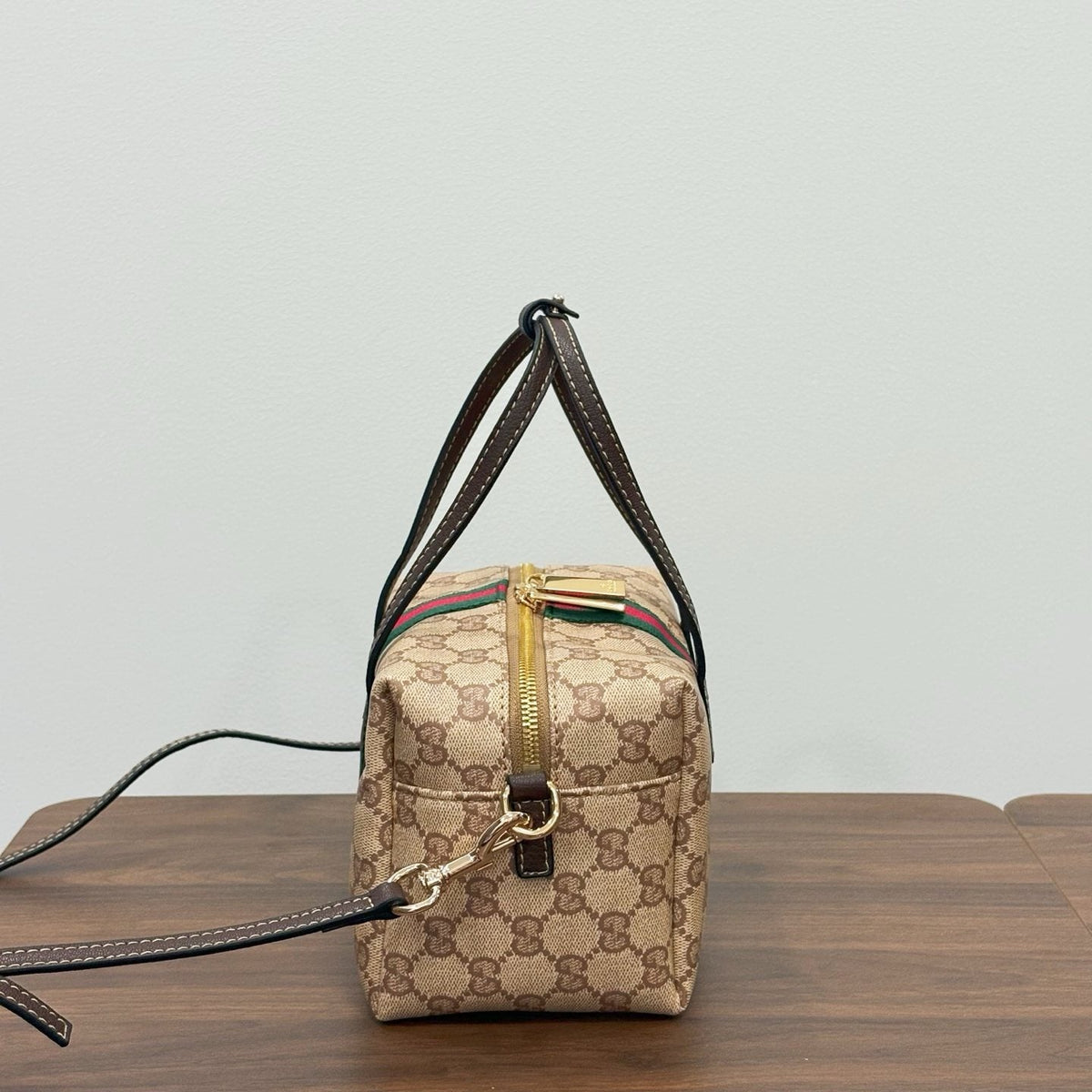 Gucci Monogram Zip-Top Boston Bag — side