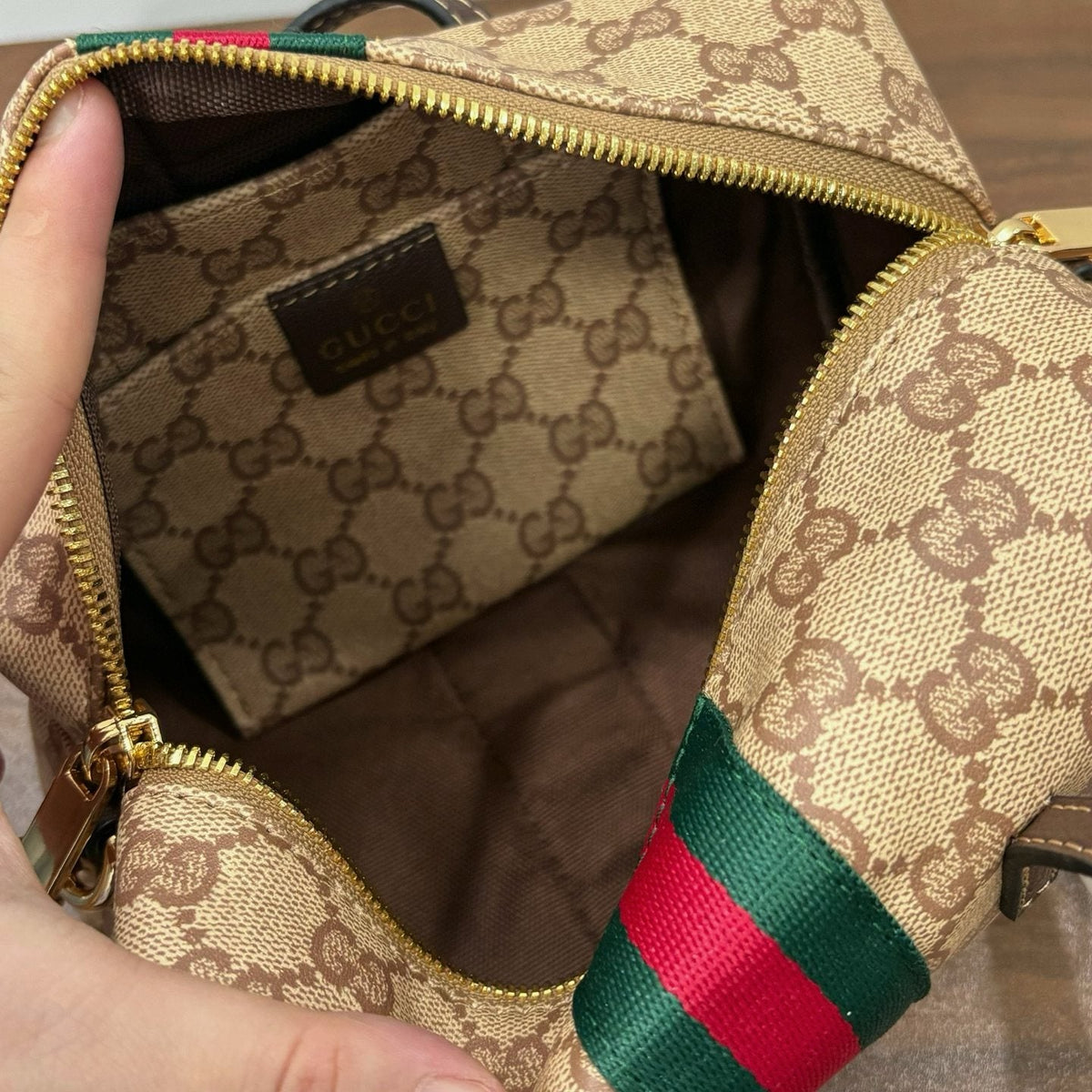 Gucci Monogram Zip-Top Boston Bag — front