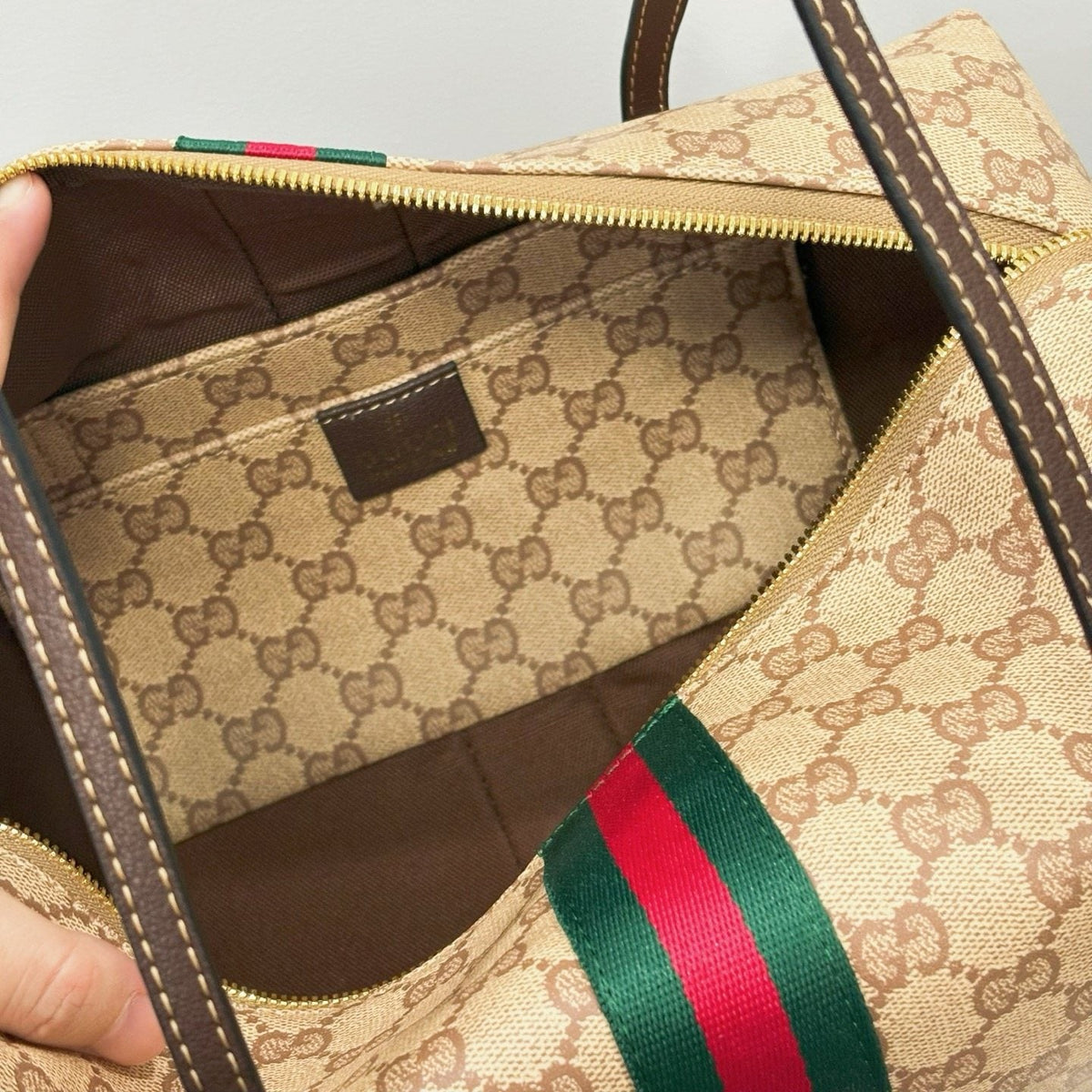 Gucci Monogram Zip-Top Boston Bag — front