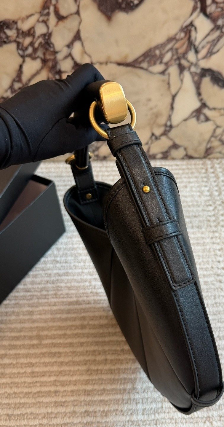 Saint Laurent Mombasa Pleated Crescent Shoulder Bag — side