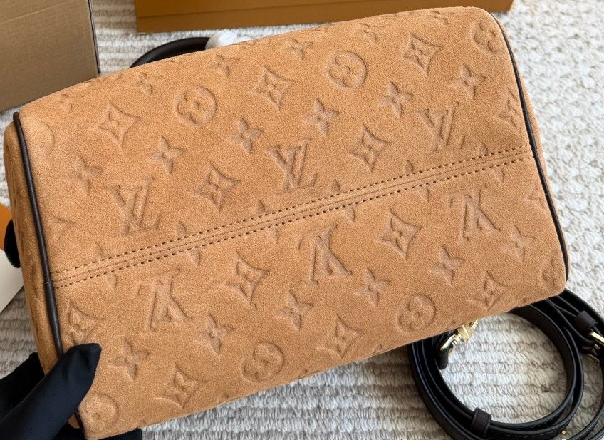 Louis Vuitton Speedy Camel Embossed Monogram Handbag — detail