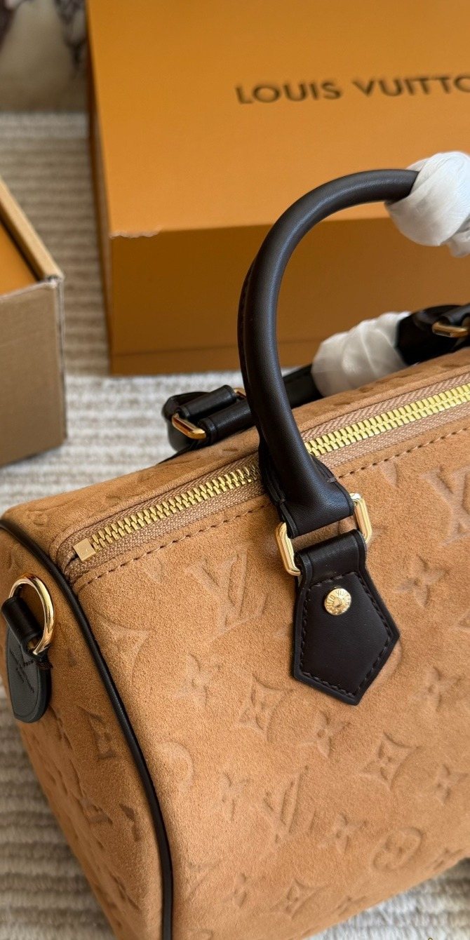 Louis Vuitton Speedy Camel Embossed Monogram Handbag — detail