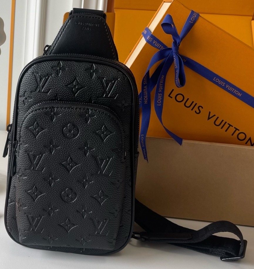 Louis Vuitton Avenue Sling Bag PM in Black Embossed Leather — hero
