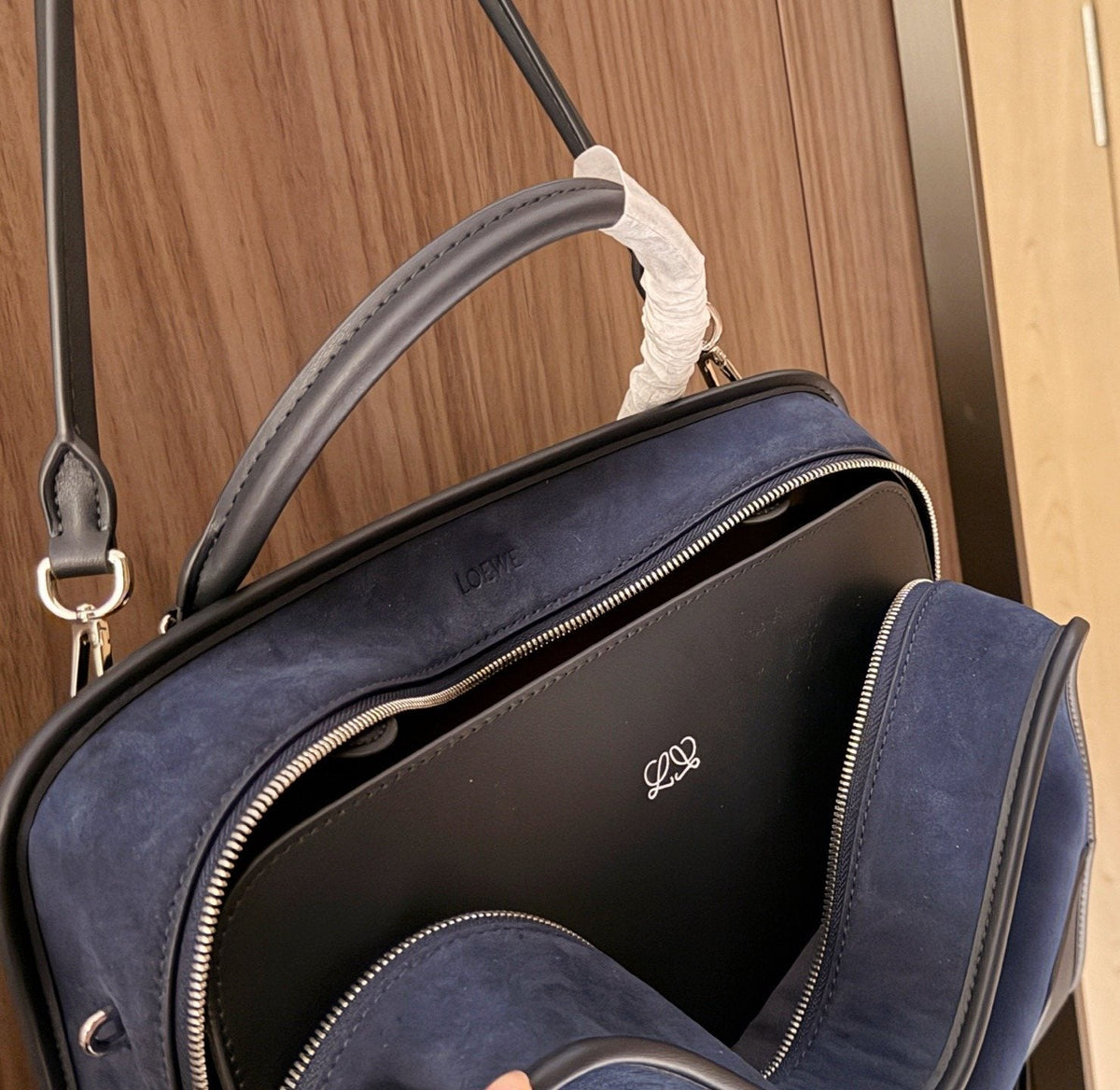 Loewe Amazona180 Navy Suede Shoulder Bag — detail