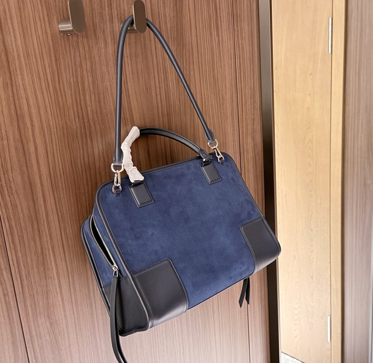 Loewe Amazona180 Navy Suede Shoulder Bag — back