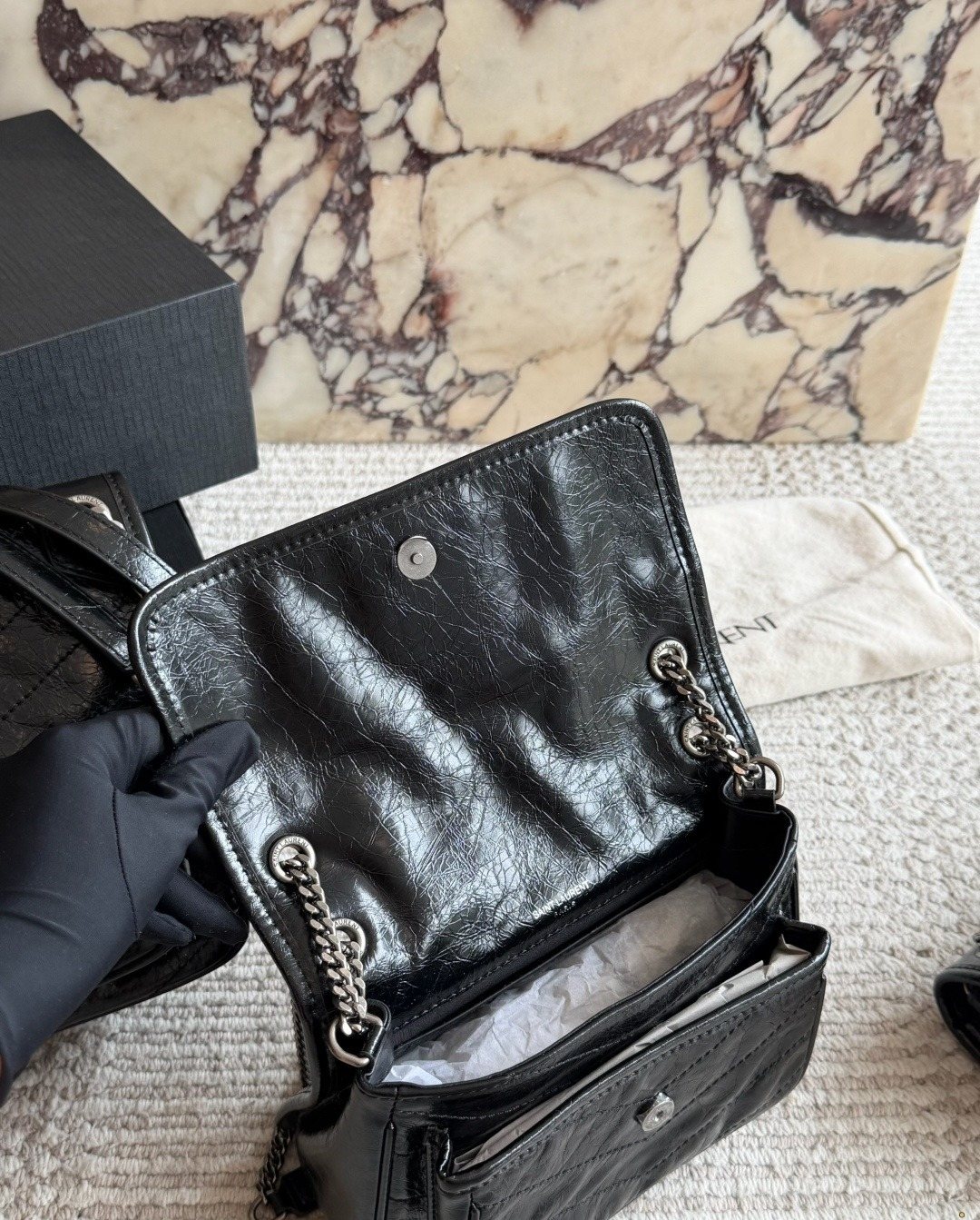 Saint Laurent Niki Quilted Flap Shoulder Bag — detail