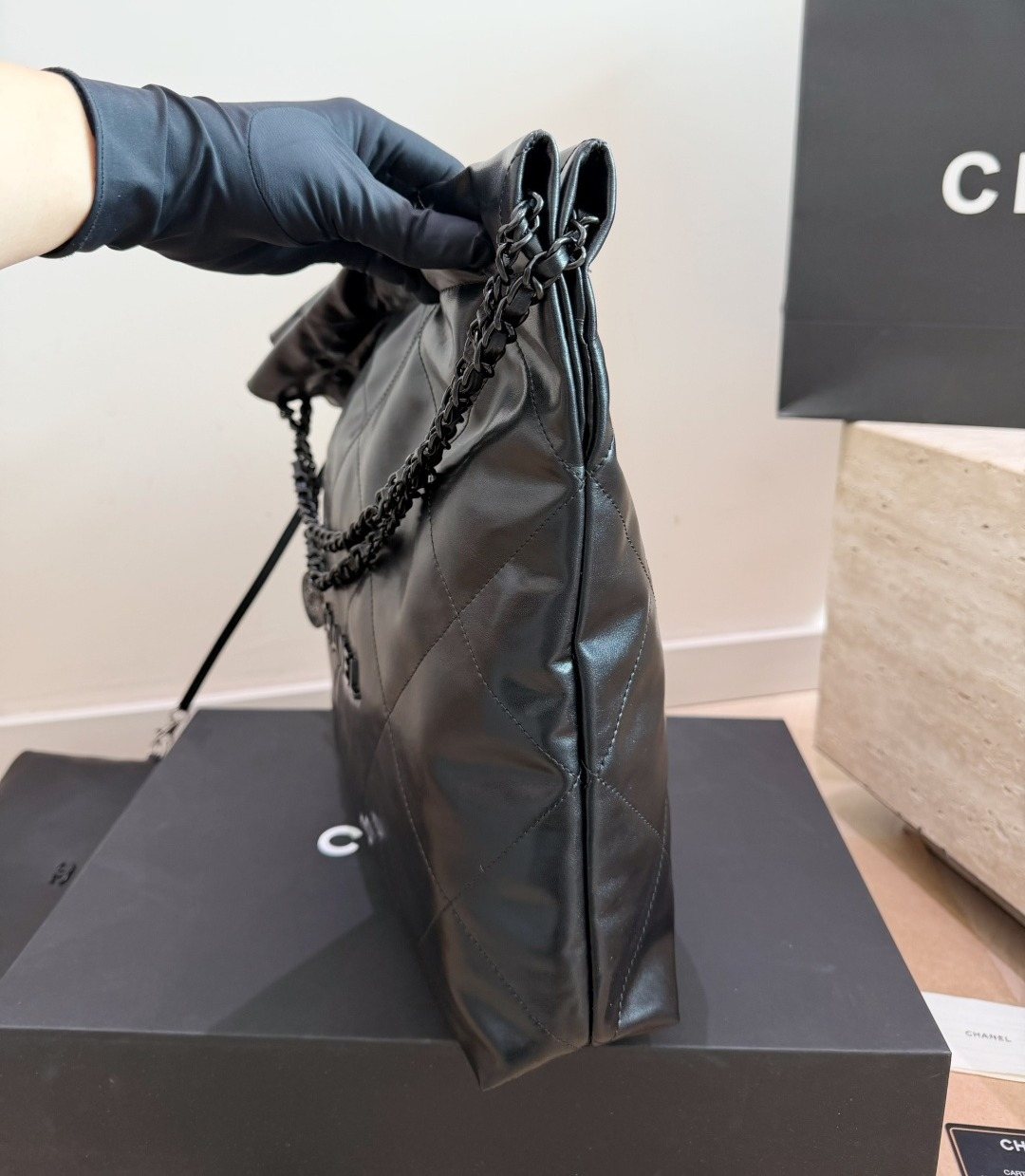 Chanel 22 Drawstring Shoulder Bag — side