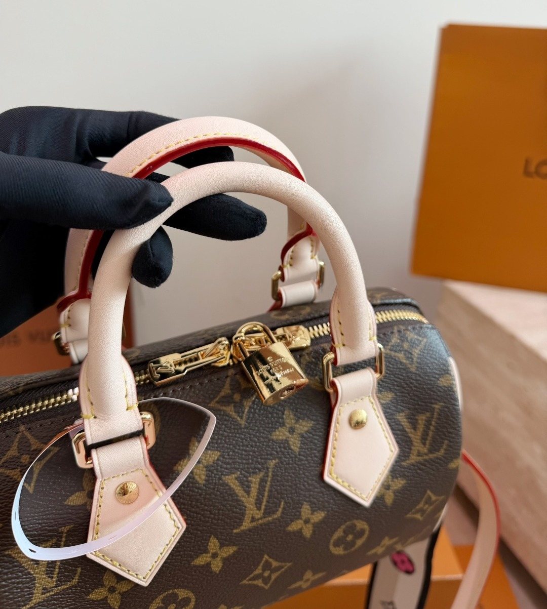 Louis Vuitton Speedy Monogram Satchel with Pale Trim — detail