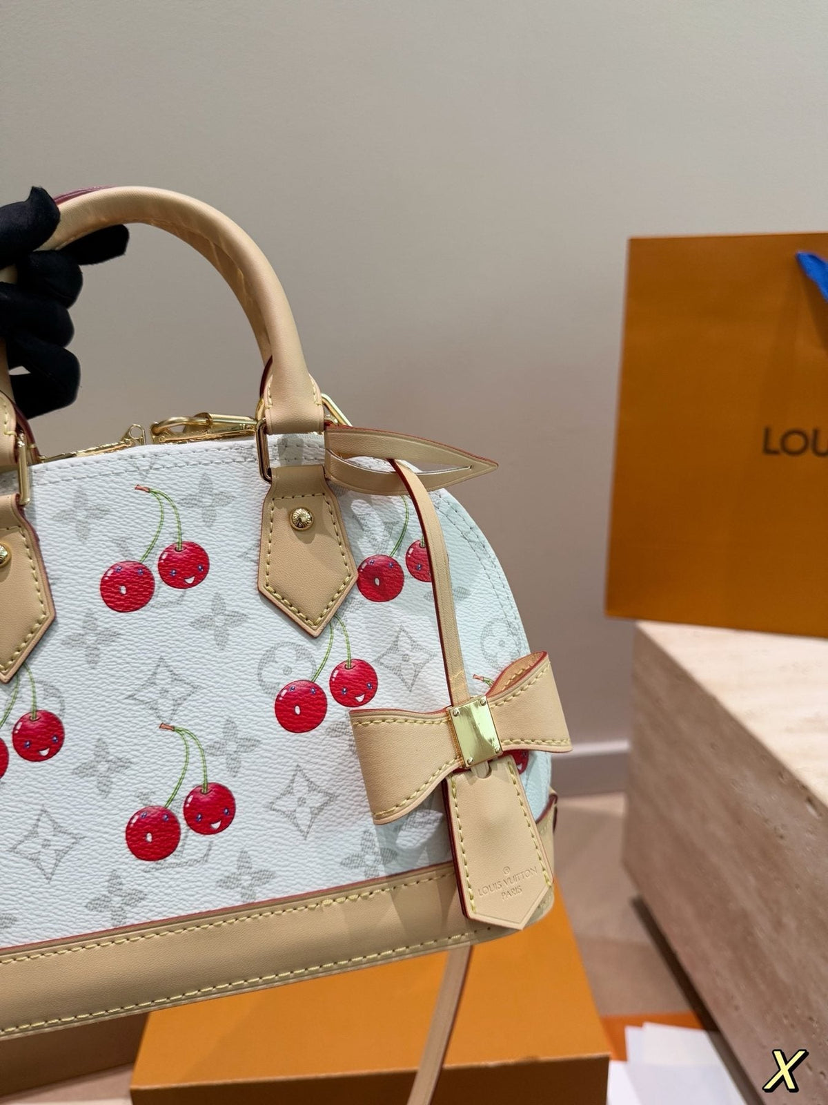 Louis Vuitton Alma BB Cherry Print Handbag — front