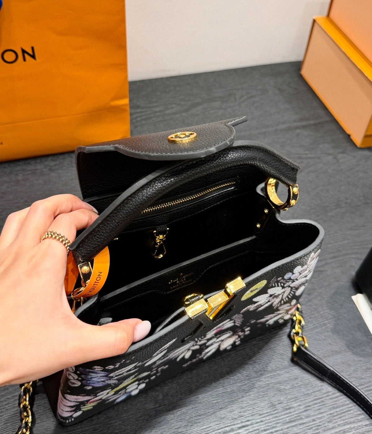 Louis Vuitton Capucines Floral Top-Handle Handbag — detail