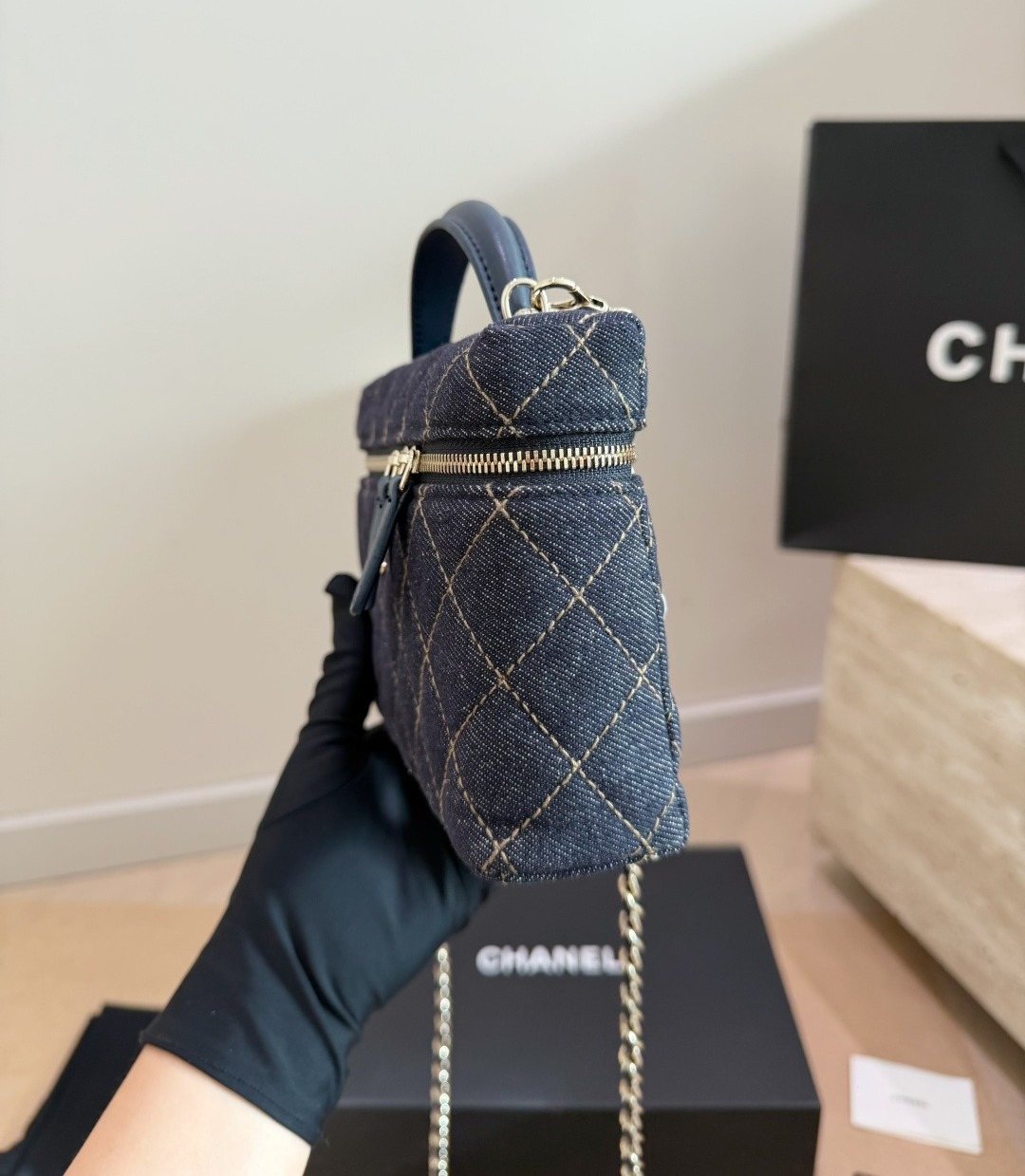 Chanel Diamond-Quilted Top Handle Vanity Bag — side