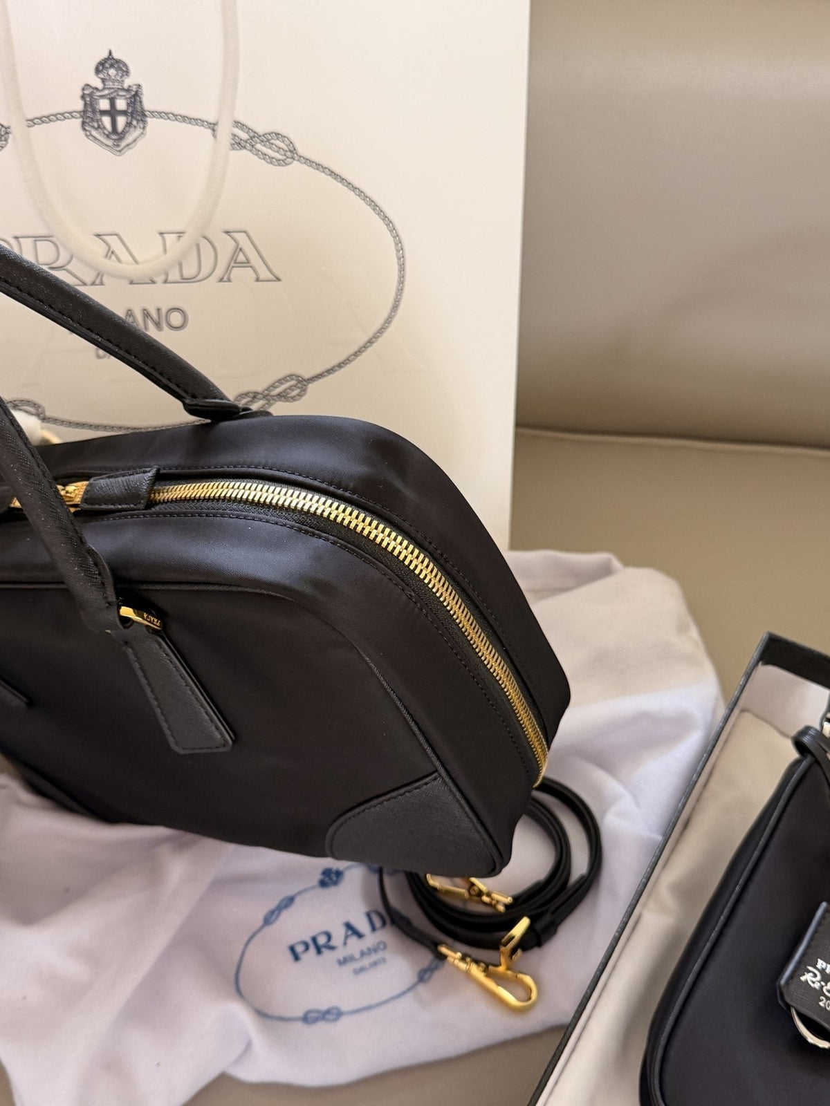 Prada Rounded Bowling Bag with Shoulder Strap — side