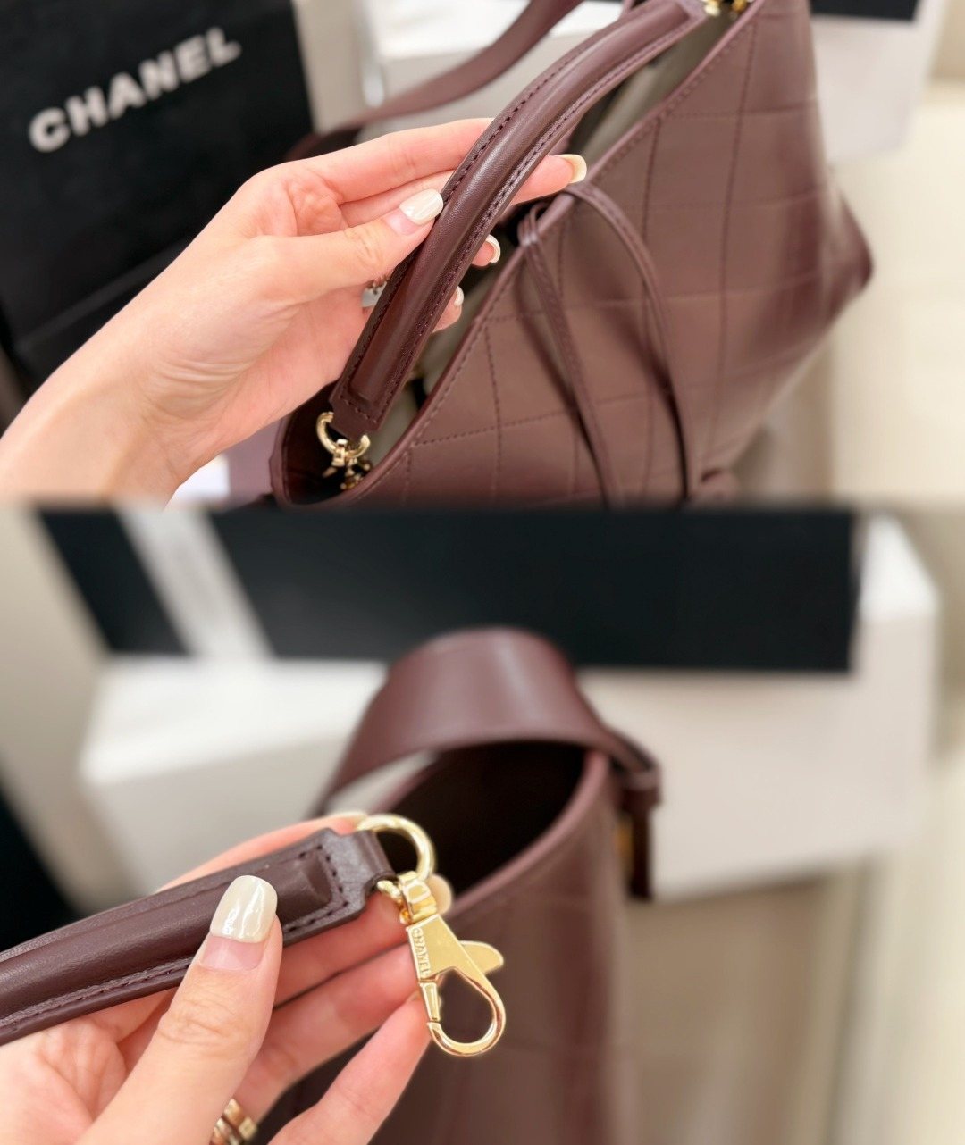 Chanel Diamond-Quilted Pendant Bucket Bag — detail