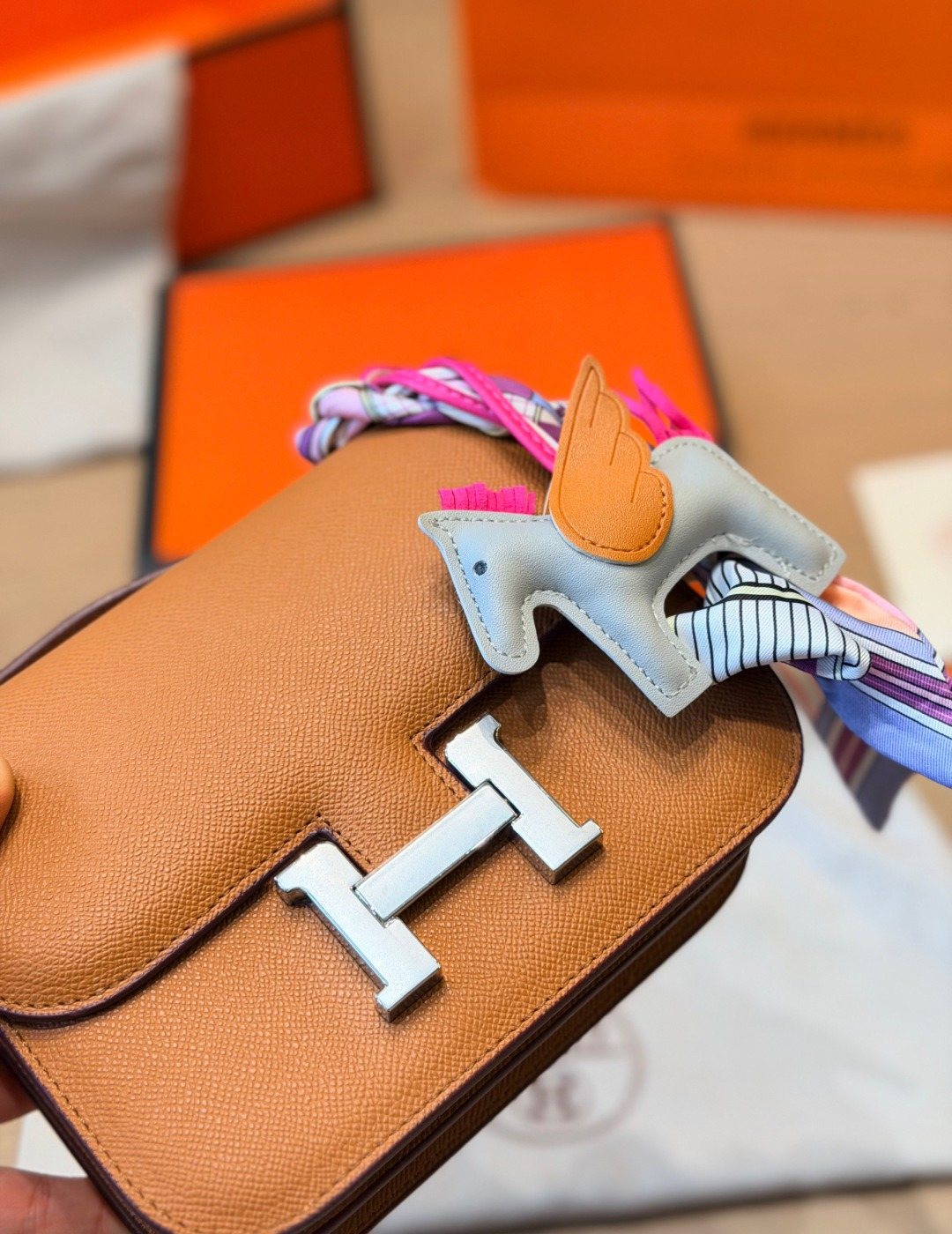 Hermès Rounded H-Clasp Flap Shoulder Bag — detail
