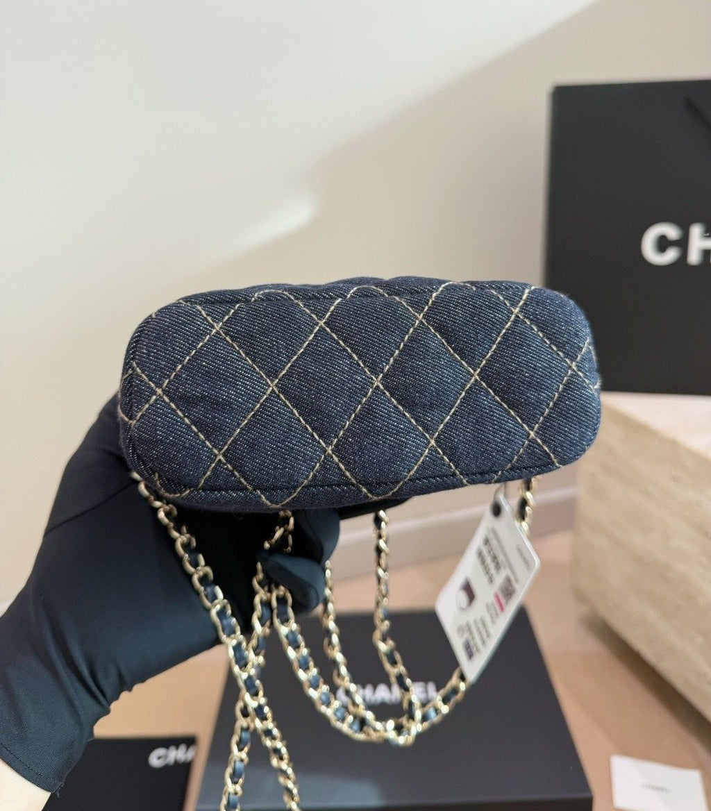 Chanel Diamond-Quilted Denim Top-Handle Bag — detail