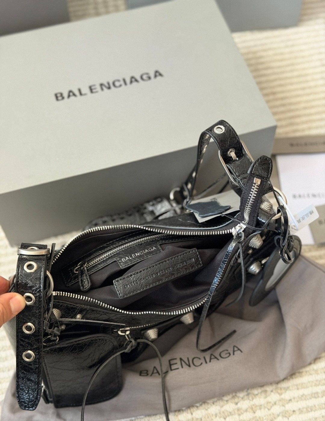 Balenciaga Le Cagole Studded Crescent Shoulder Bag — detail