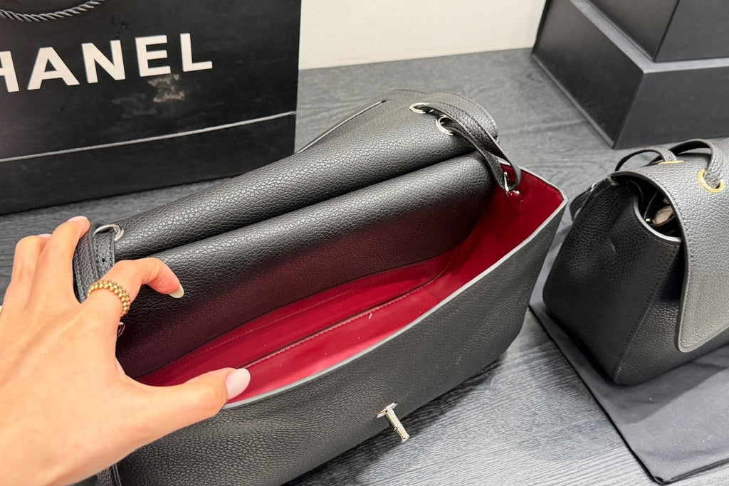 Chanel Maxi Flap Pebbled Shoulder Bag — detail