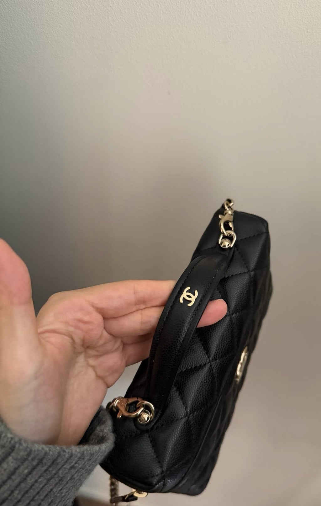 Chanel Black Quilted Box Top-Handle Bag — side