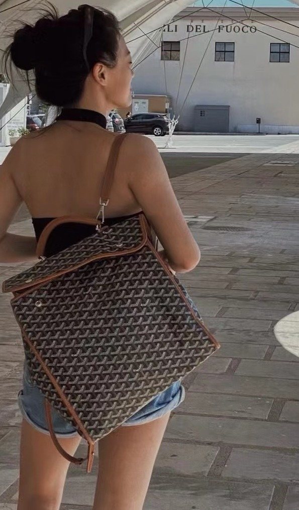 Goyard Patterned Folded-Gusset Backpack — model