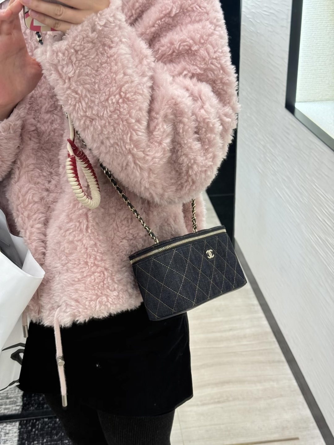 Chanel Quilted Denim Box Shoulder Bag — model